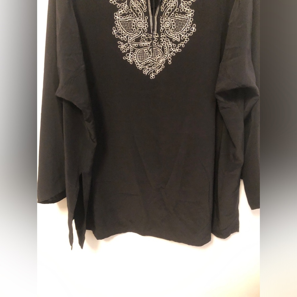 VTG Diane von Furstenberg Silk Black Tunic White Embroidery Boho Plus size - Picture 3 of 14